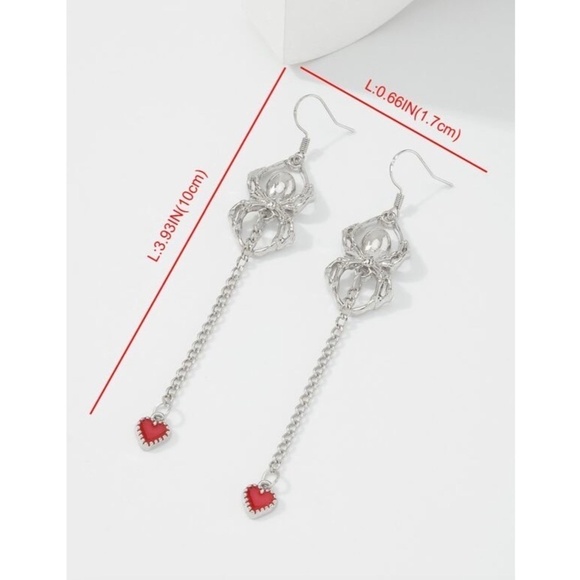 NEW!! Spider Spooky Halloween Drop Earrings Dangling Hearts Scary Whimsygoth - Picture 6 of 7
